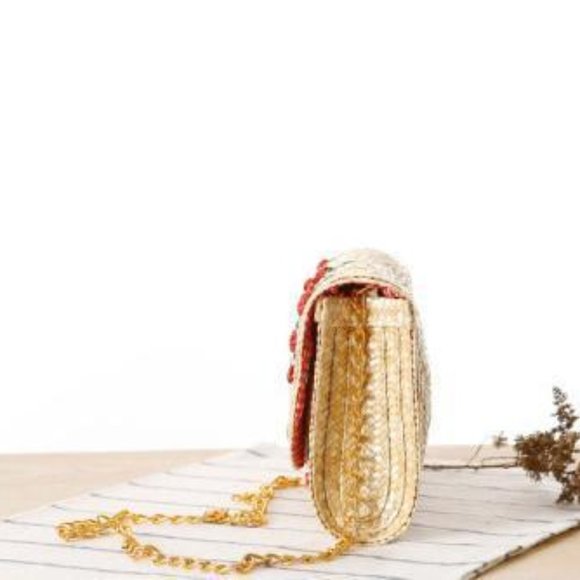 Cherry Straw Cross Body Purse with Chain - Picture 5 of 7